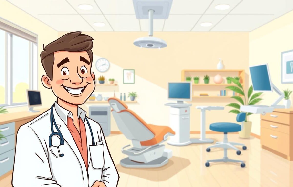 An inviting dental office set, with a warm and calming atmosphere. The room is filled with natural light, a comfortable patient chair, and state-of-the-art dental equipment. In the foreground, a friendly dentist, Dr. Nouman, greets a patient with a reassuring smile, showcasing his expertise and personalized approach to dental care. The middle ground features modern décor, soothing colors, and subtle branding elements that convey professionalism and attention to detail. The background depicts a clean, well-organized workspace, hinting at the clinic's commitment to using the latest technologies and providing a top-quality dental experience.