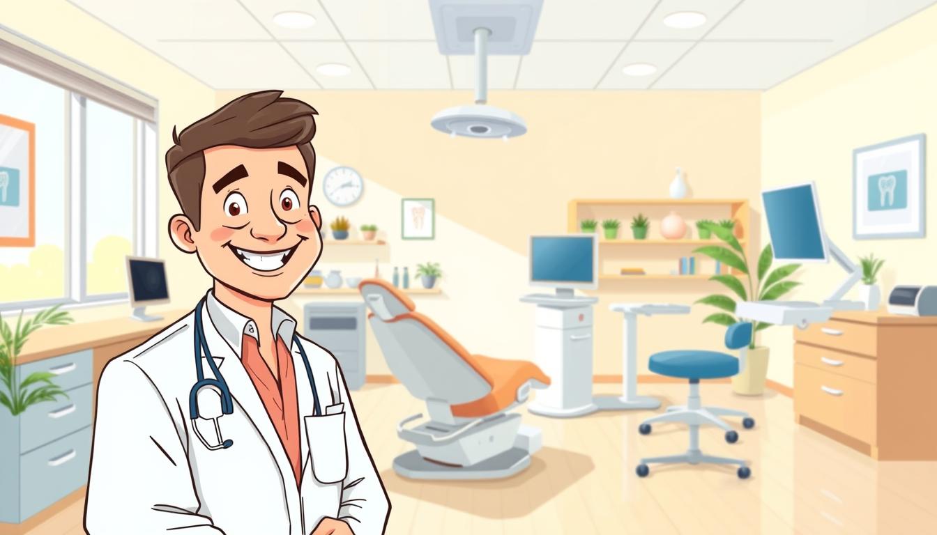 An inviting dental office set, with a warm and calming atmosphere. The room is filled with natural light, a comfortable patient chair, and state-of-the-art dental equipment. In the foreground, a friendly dentist, Dr. Nouman, greets a patient with a reassuring smile, showcasing his expertise and personalized approach to dental care. The middle ground features modern décor, soothing colors, and subtle branding elements that convey professionalism and attention to detail. The background depicts a clean, well-organized workspace, hinting at the clinic's commitment to using the latest technologies and providing a top-quality dental experience.