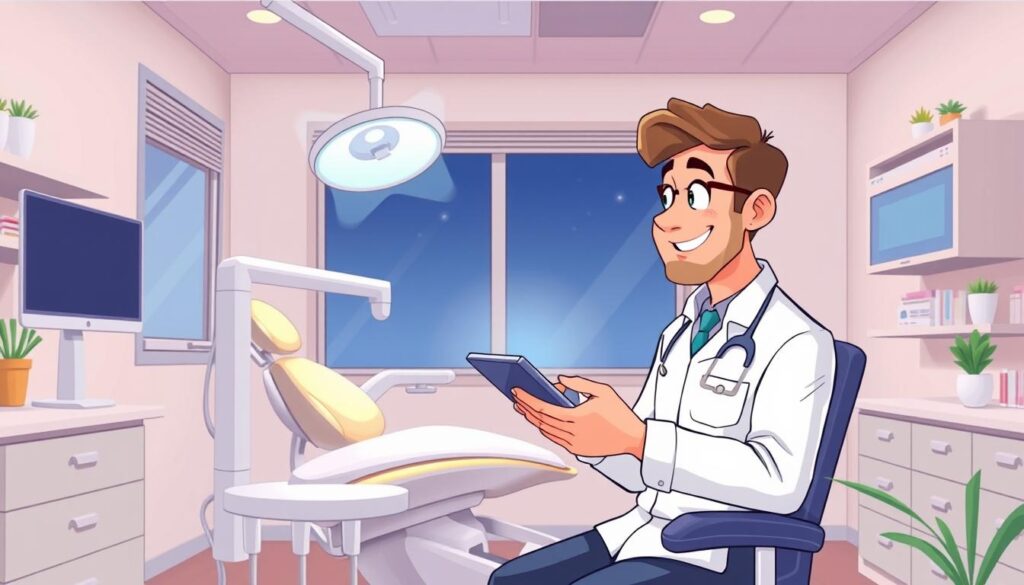 Image of a dentist using a digital device