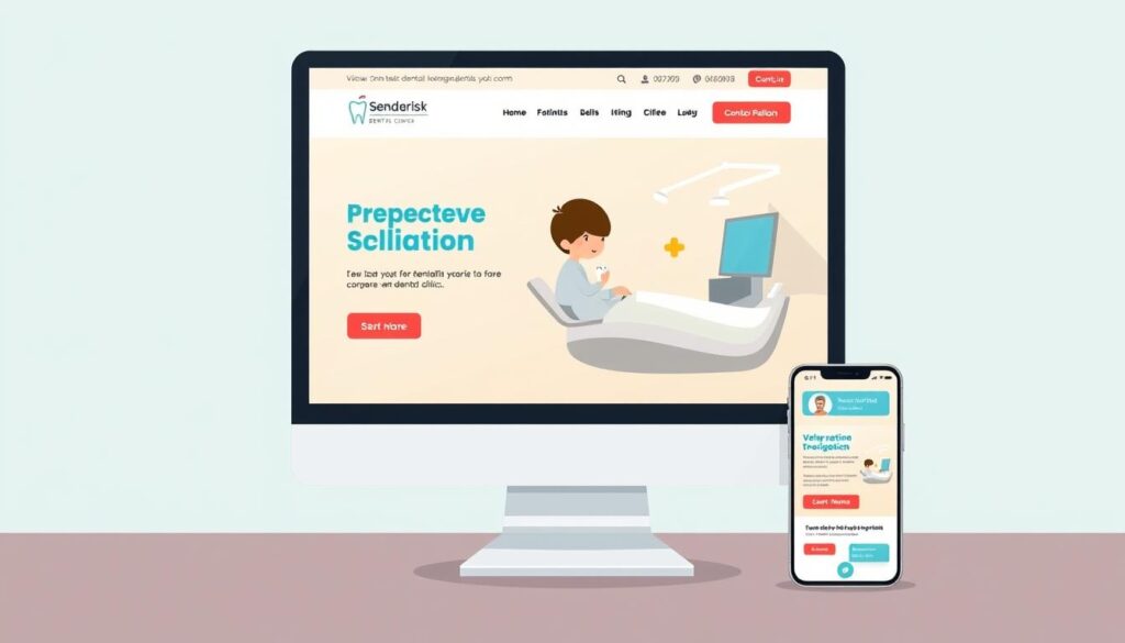 Image of a modern dental clinic website on a desktop and mobile device