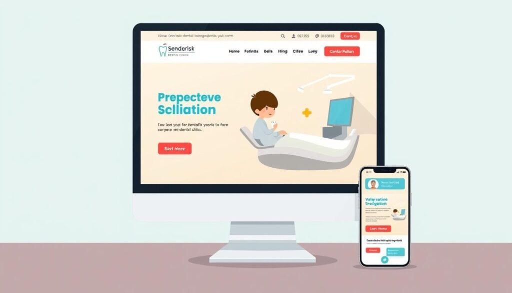 Image of a modern dental clinic website on a desktop and mobile device
