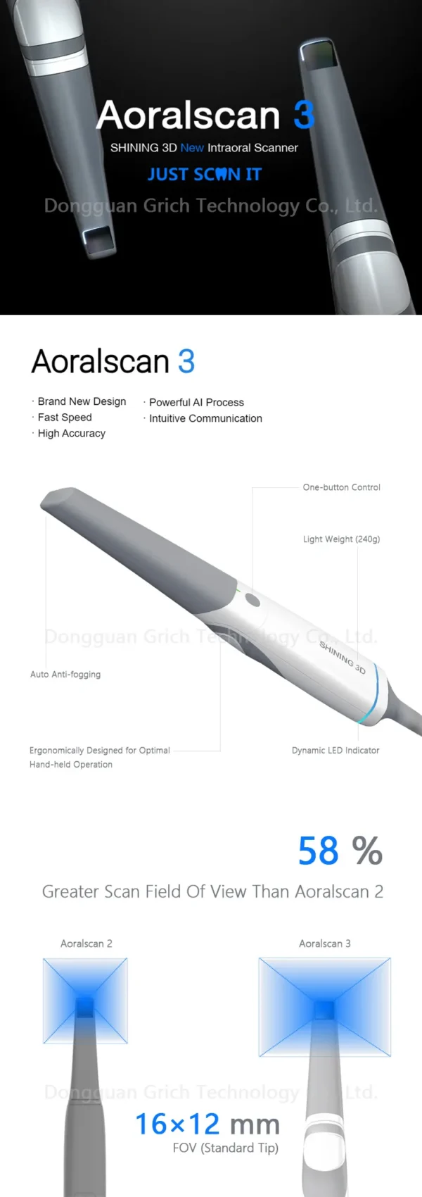 GreatLife Dent SHINING 3D Aoralscan 3 – Advanced AI Intraoral Scanner for Digital Dentistry - Image 13